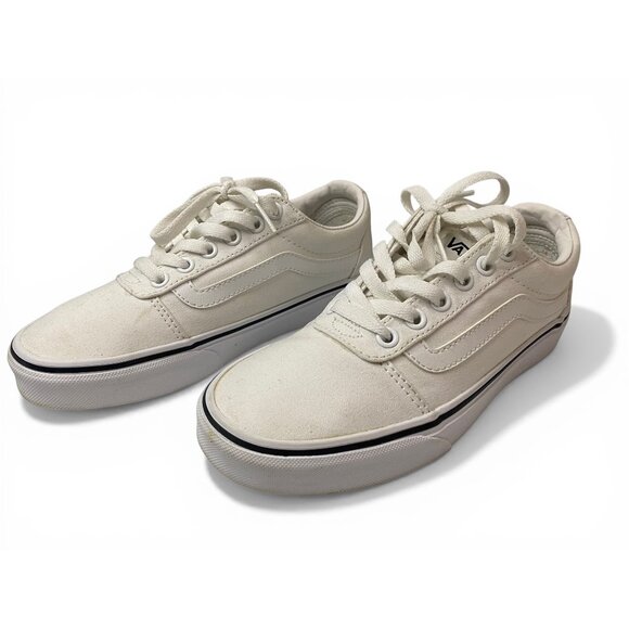 Vans Old Skool White Canvas Sneakers Womens 6 Off White Low Top Casual - Picture 2 of 14